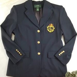 Ralph Lauren Navy Blue Monogram Wool Blazer 14P